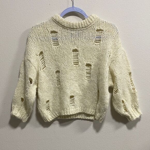 ASOS Design Cream Distressed Knit Sweater Cropped Pullover – Size 6 - Picture 3 of 10